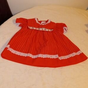 Nanette Vintage Dress Toddler Fruit Smiling Stripes Dots Ruffles Red White